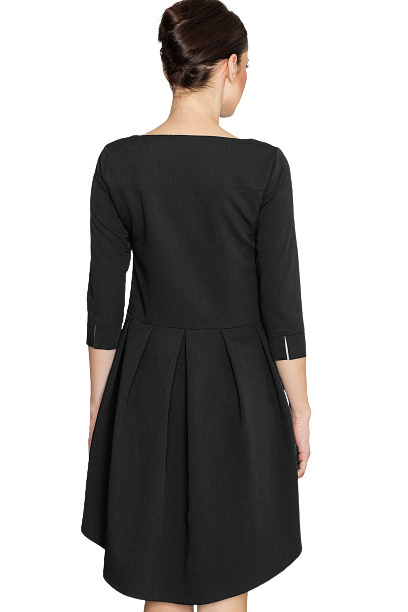 Sukienka Midi - Asymetryczna Z Pilsą - czarna